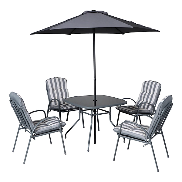 Colorado Grey Metal 4 seater Dining set with Grey Parasol - Image 2