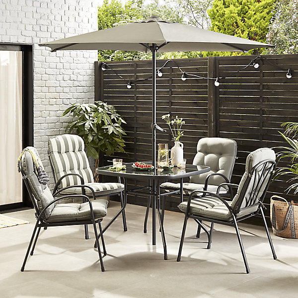 Colorado Grey Metal 4 seater Dining set with Grey Parasol