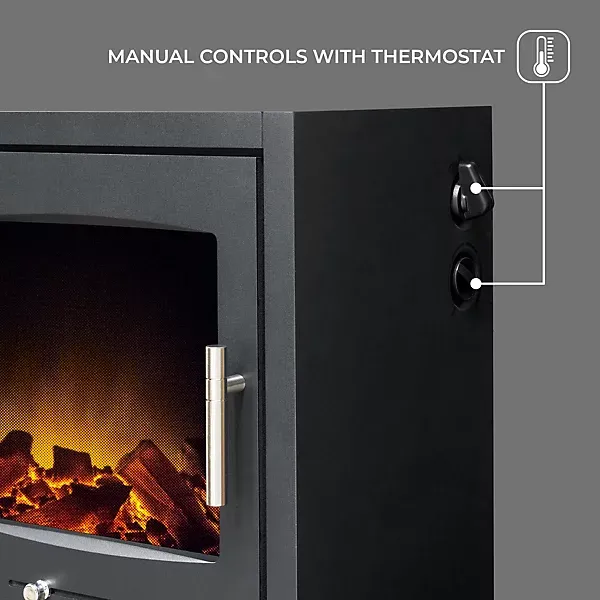 Adam Bergen XL Electric Stove in Charcoal Grey with Tall Angled Stove Pipe in Black - Image 3