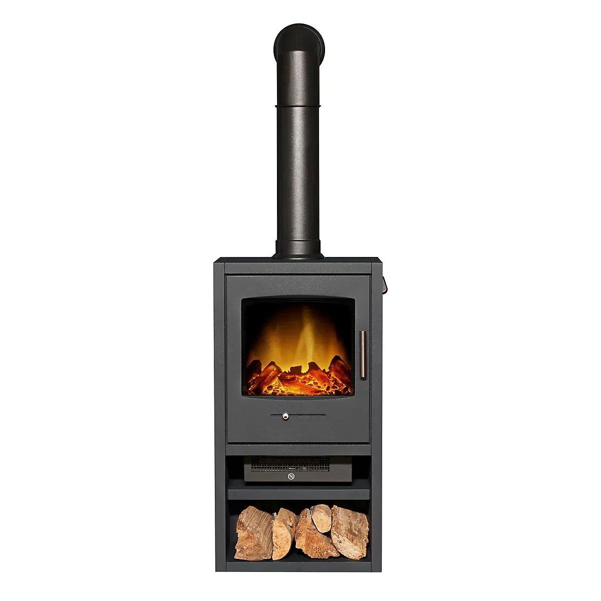Adam Bergen XL Electric Stove in Charcoal Grey with Tall Angled Stove Pipe in Black - Image 5