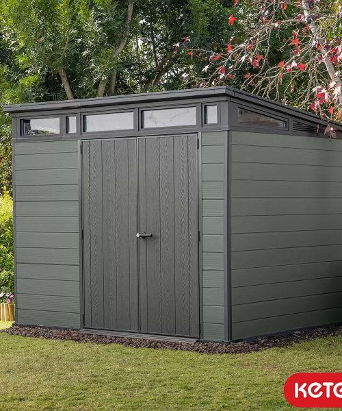 Keter 9’x 7′ Cortina Heavy Duty Plastic Pent Shed – Dark Green-oakleysgardenmachine- Free shipping