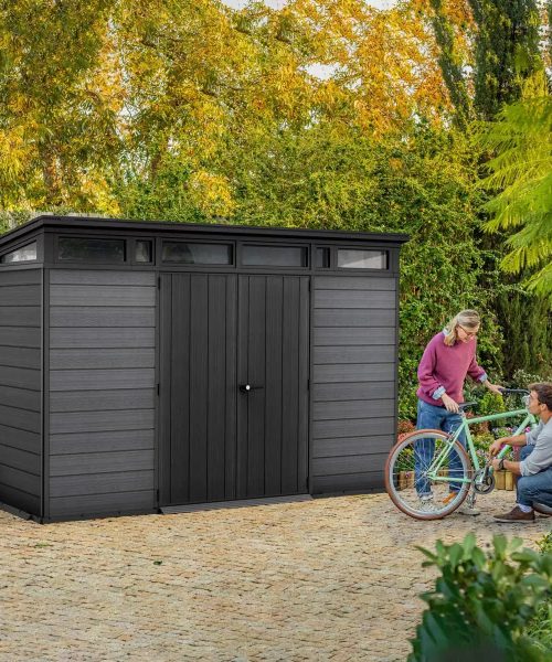 Keter 11’x 7′ Cortina Heavy Duty Plastic Pent Shed – Dark Grey-oakleysgardenmachine- Free shipping